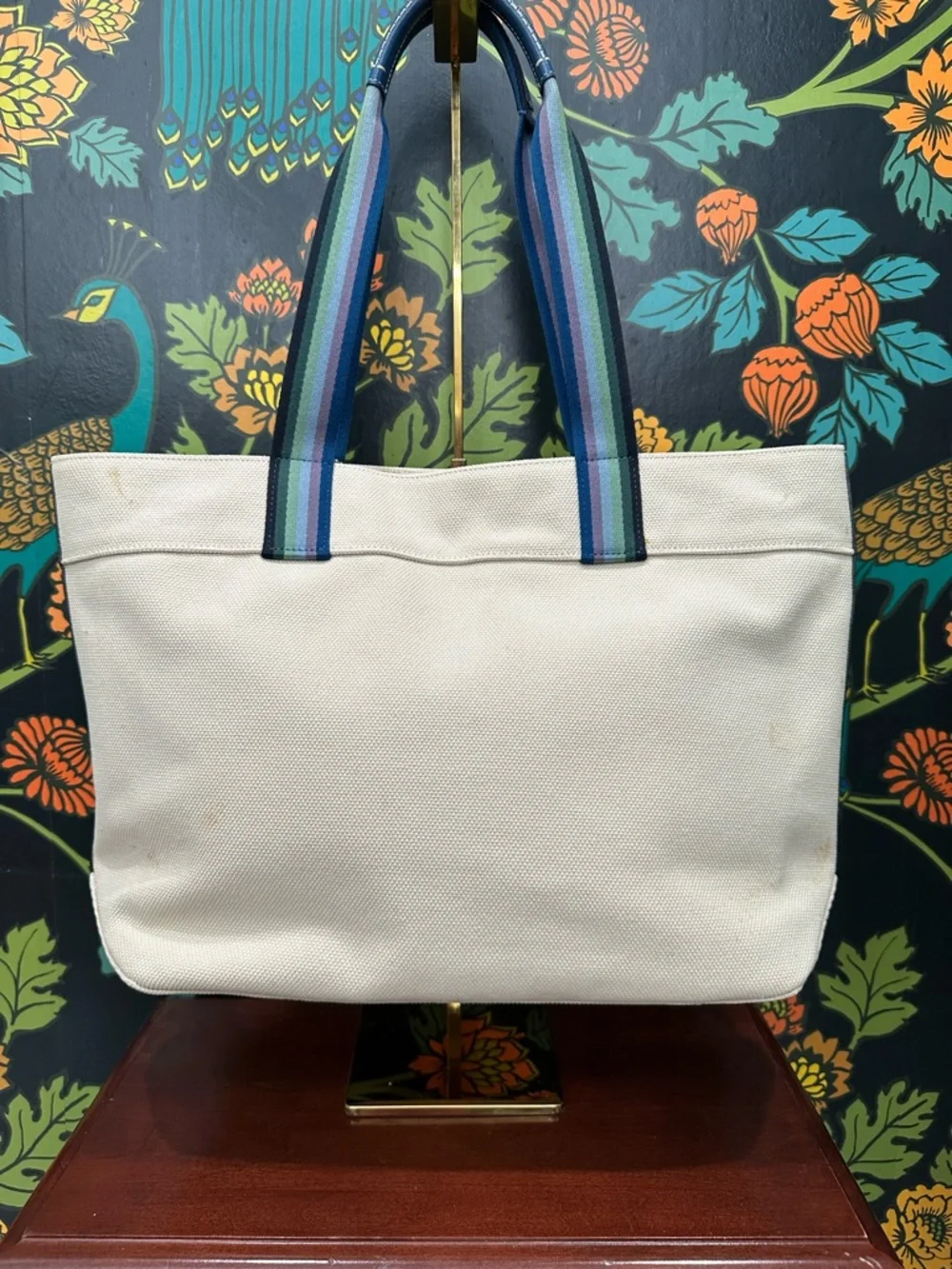 Coach Rainbow Logo Canvas Tote Bag Stripe Handles 2020 Large Carryall - Picture 10 of 14